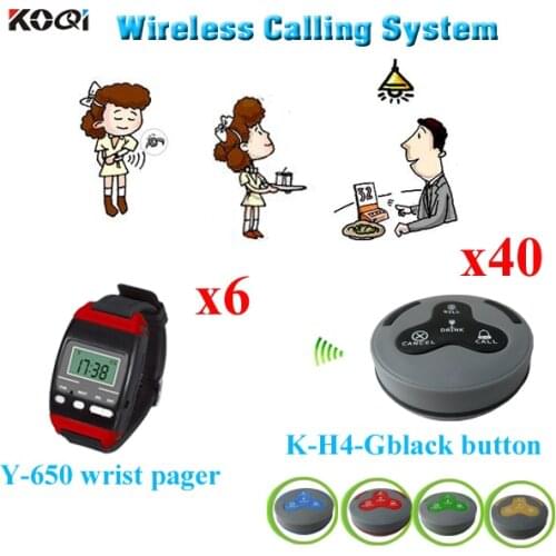 Wireless Transmission System For Restaurant Watch Pager Digital Vision Receiver 6pcs Y-650 With 40pcs K-H4 Call Button