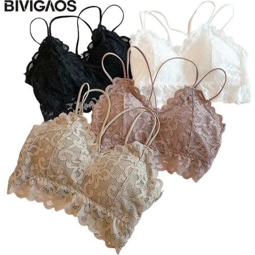 BIVIGAOS Women Vest-Style Big Chest Brassiere No Steel Ring Lace Bra Camisole Sexy Backless Tube Top Underwear Crop Top Women