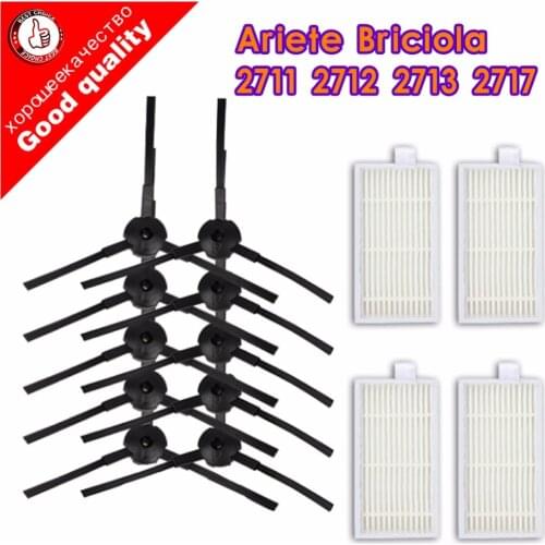 10pcs side brush+4pcs filter Hepa for Ariete Briciola 2711 2712 2713 2717 ROBOT HOFER Cleaner parts accessories