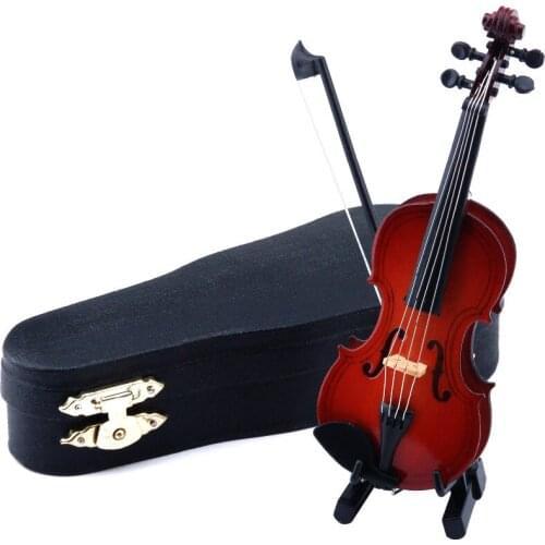 MoonEmbassy Mini Violin Model Wooden Violin Display Model Home Decoration Music Dollhouse Gift Accessories