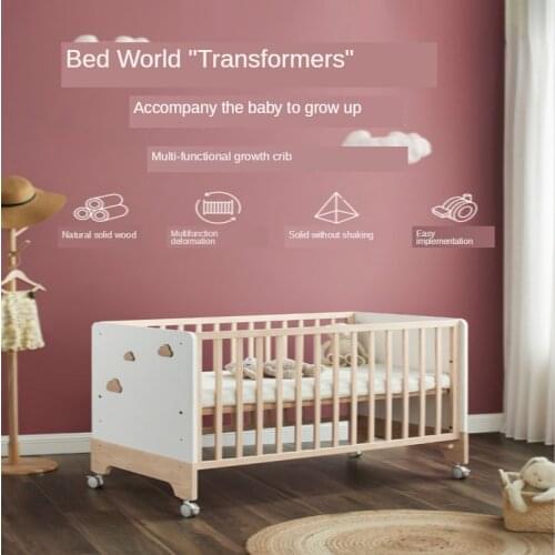 Crib Stitching Big Bed Newborn Baby Bed Nordic Red Pine Solid Wood Multi-Functional