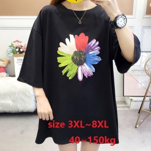 Big Size 4XL 5XL 6XL 7XL 8XL 150kg Women Cotton Tshirt Women Large TShirts Loose Summer Plus Size T Shirts Tops for Women Tees