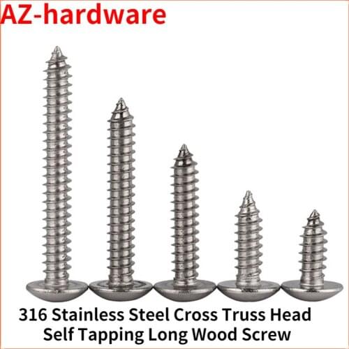 GuHua Phillips Large Pan Head Tapping Screws 316 Stainless Steel Cross Truss Head Self Tapping Long Wood Screw M4M5M6 10pcs