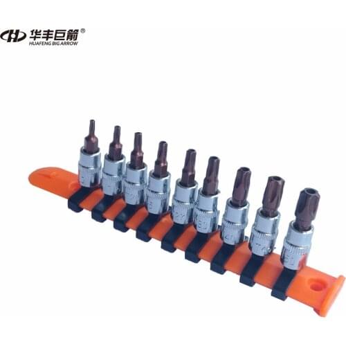 HUAFENG BIG ARROW 9PC 1/4"DR. Temper Proof 5-PT Star Bit Socket Set T10 T15 T20 T25 T27 T30 T40 T45 T50