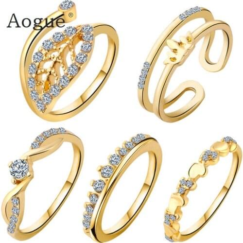 5 Pieces Good Fashion Rings Set With Crystal Rhinestone Bow Knot Crown Hallow Heart Ring Finger Ring For Women Jewelry