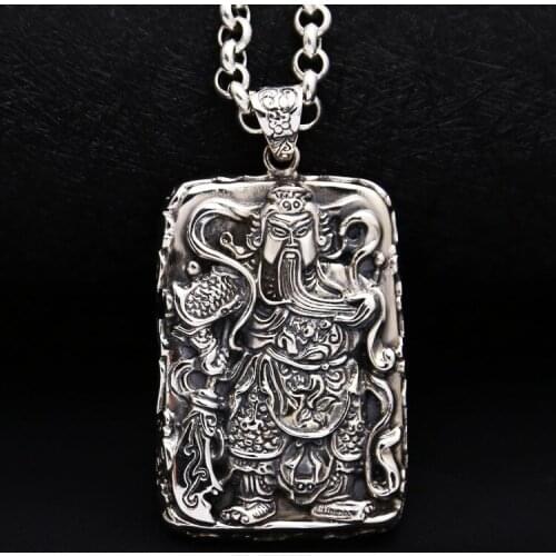 S925 Sterling Silver Pendant Manufacturers Wholesale Wu Sheng Guan Gong Long Tag Sweater Chain mens Retro Thai Silver Buddha