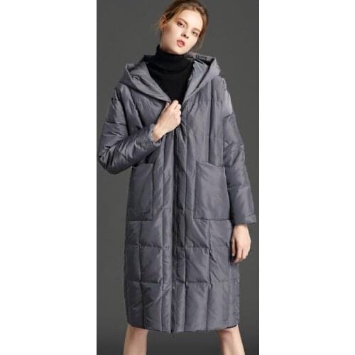 Womens winter duck down jacket Large size Thicken Hooded Loose Full Long winter jacket lady duck down coat