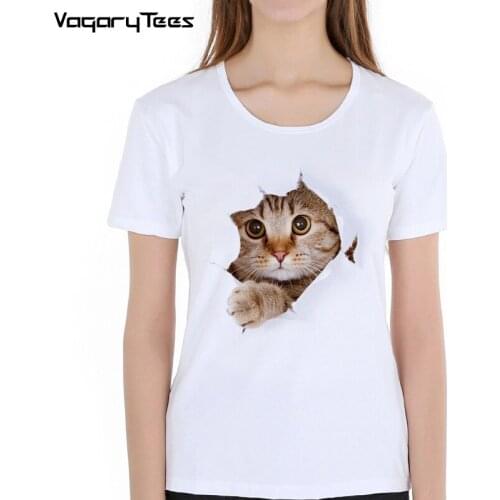 Summer Naughty Cat 3D Lovely T Shirt Women Printing Originality O-Neck Short Sleeve T-shirt Tops Tee Cute Hip Hop Tees