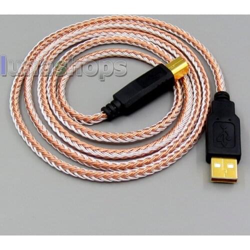 LN006253 1.2m 16 Cores Pure Silver Plated Headphone USB A TO USB B Cable For DAC AMP Amplifier Hifi GT2