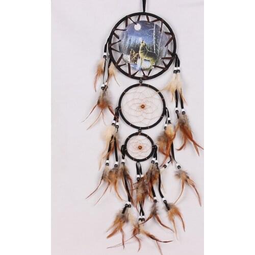 1Pcs Handmade Dream Catcher Net Feather Wall Hanging Decoration Decor Ornament Wolf L-20" Craft Bedroom Dreamlike