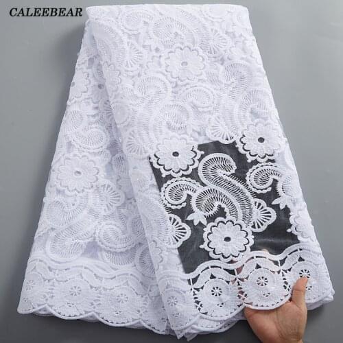 Fashion French Mesh Tulle Lace Fabric 2021 High Quality White Lace Fabric 5 Yards Nigerian Fabric Women Wedding Dress Sew S2432