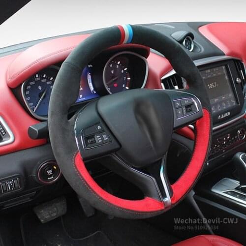DIY cfor Maserati Ghibli steering wheel cover arbon fiber leather hand sewn Soft Comfortable Grip Cover car accessories