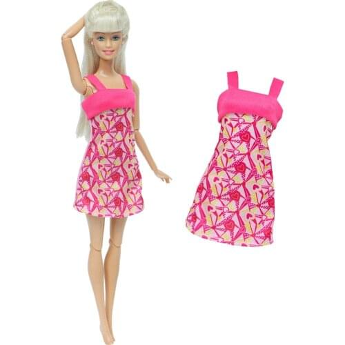 Sweet 1 Set Pink Design Printing Slip Dress Casual Outfit Daily Wear Clothes for Barbie Doll Accessories Kids Toy