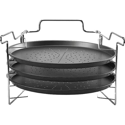 12 Inch Carbon Steel Pizza Tray 3Pcs Nonstick Pizza Baking Pan+1Pcs Shelf Pizza Plate Dishes Holder Kitchen Baking Tools