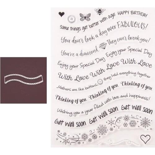 Words Phrase Birthday Clear Stamps and Metal Cutting Dies for Scrapbooking DIY Crafts Stencil Card Make Album Decorative