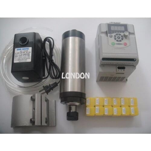 ER20 diameter 80mm 220V 24000rpm 2.2KW water cooling spindle+2.2KW inverter +water pump+water pipe+ spindle support+ER20 collets