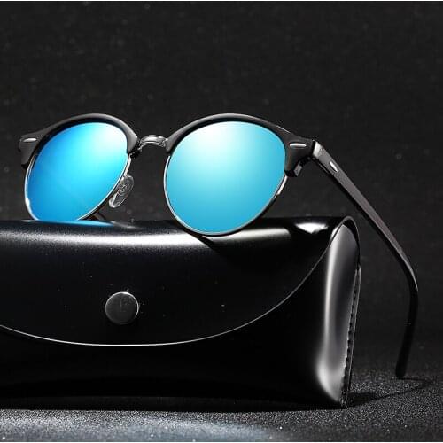 With Case Ladies Round Polarized Sunglasses Men Brand Designer Polaroid Sun Glasses Women Metal Frame Black Lens for Men Women