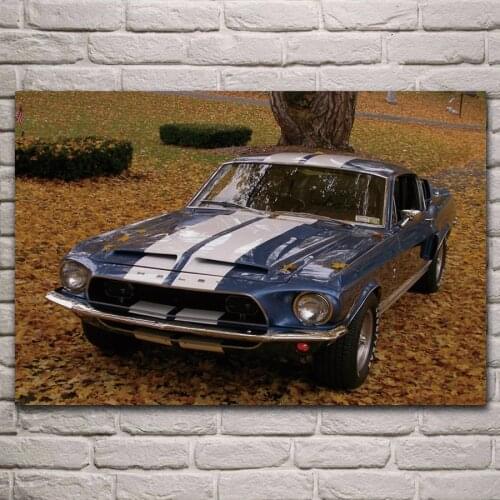 Old retro Shelby muscle sport car fall leaves living room decor home wall art decor wood frame fabric poster KL608