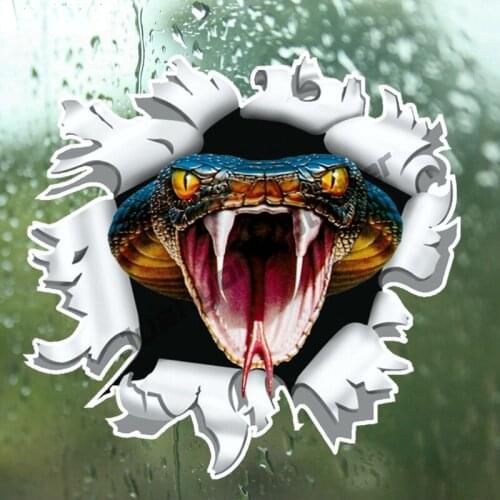 Funny Colorful Snake Anger Cobra Head Come Out From Bullet Hole Car Sticker Auto Bumper Truck Yacht Speedboat Decals KK13x13cm