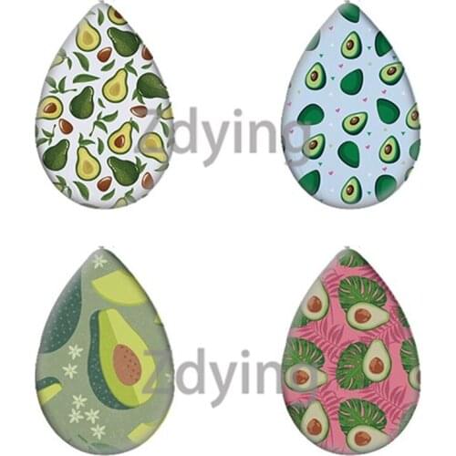 Zdying 10pcs Fruit Avocado Water Drop Shape Photo Glass Cabochon Demo Flat Back Making Findings DIY Gift Kids Jewelry