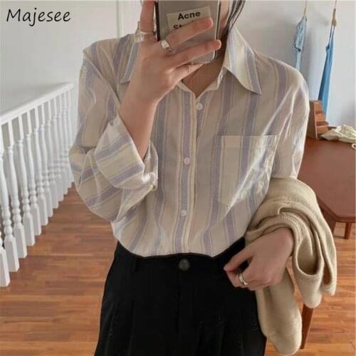 Womens Shirts Vertical Striped Office Ladies Style Elegant Sweet Korean Stylish Ins Chic Trendy Casual All-match Simple Female