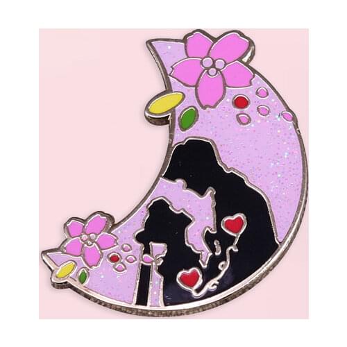Sailor Moon Moon Badge Flash Flower Enamel Pin Sweet Lovers Couple Brooch Cartoon Creative Valentines Day Gift