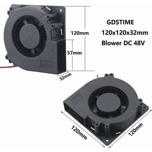 1 Pcs Gdstime DC 48V 120mm x 32mm Two Balls 12032 Big Airflow Blower Centrifugal Cooling Fan 120x120x32mm Radiator 12cm 0.35A