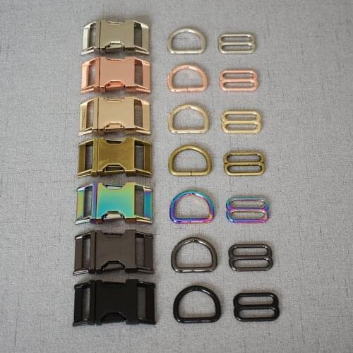100 Set 15mm 20mm 25mm 32mm Metal Tri Glide Slide Adjusters use for DIY Dog collar Leash Backpack Of Rectangle Loop Ring