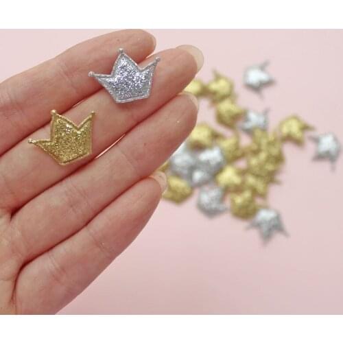 100Pcs Padded Glitter Fabric Crown Applique for DIY Clothes Crafts Fabric Sewing Supplies Patches Handmade Accessor