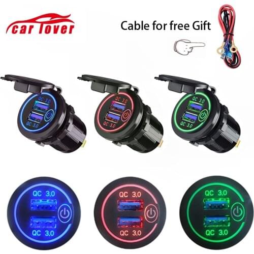 12/24V Fast Charger QC 3.0 Socket Dual USB Touch Switch Fast Charger Waterproof Vehicle Charging for Boat Van Cigarette lighter