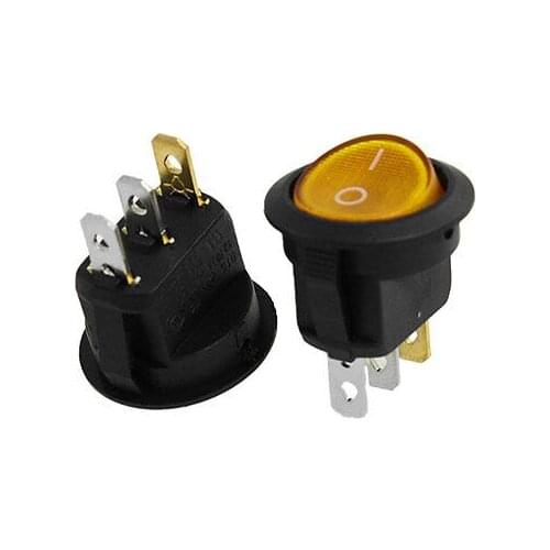 2pcs Yellow Light 3 Pin ON-OFF SPST Round Boat Rocker Switch 6A/250V 10A/125V AC