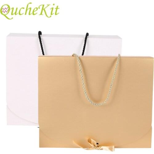 5/10Pcs Large Golden Gift Packaging Box Portable Bow Kraft Paper Gift Bag New Year Birthday Party Wedding Cardboard Boxes
