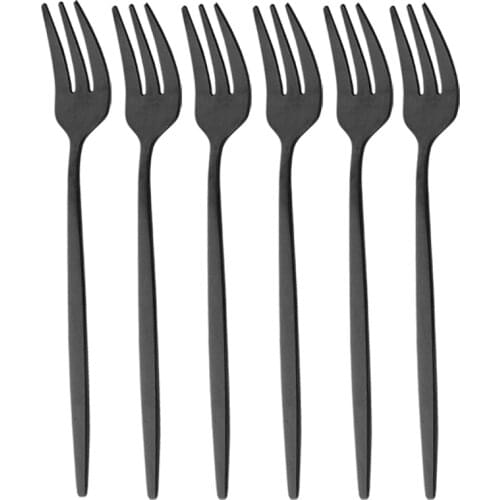 6Pcs/Set Black Cake Fork Set Stainless Steel Dinnerware For Fruit Salad Small Fork Mirror Flatware Cutlery Kitchen Accessories