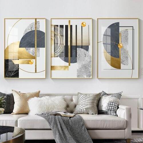 Abstract Luxury Golden Canvas Painting Nordic Home Decor Poster Modern Picture Living Room Decor Semicircle Pattern Wall Art