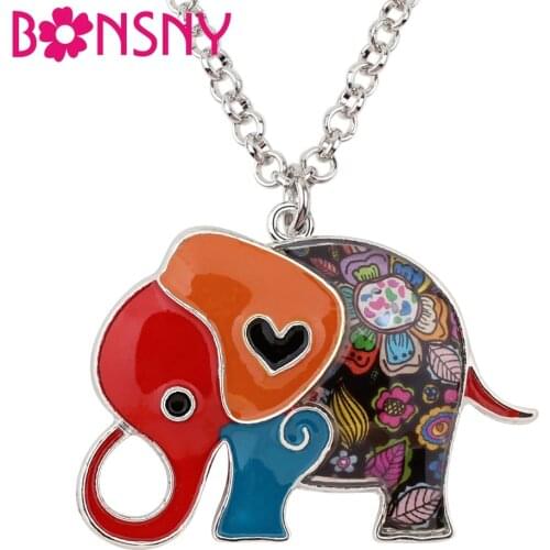 Bonsny Enamel Alloy Jungle Elephant Choker Necklace Chain Pendant Cartoon Novelty Jewelry For Women Girl Ladies Kid Accessories