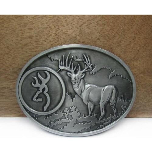 BuckleClub wholesale zinc alloy browning deer belt buckle jeans gift belt buckle FP-02516-1 pewter finish 4cm width loop