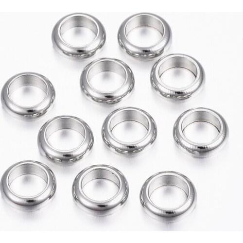 50pcs 6x2mm 304 Stainless Steel Charm Loose Spacer Beads Flat Round Ring for Jewelry Making DIY Bracelet Necklace Hole: 4mm