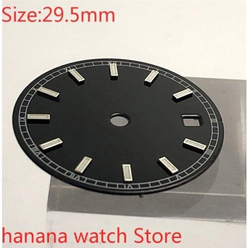 NO logo Aseptic 29.5mm Round Dial Date Kit ETA 2824/2836 Miyota 8215/8205/821A Movement Mens Watch Night Disc Parts black