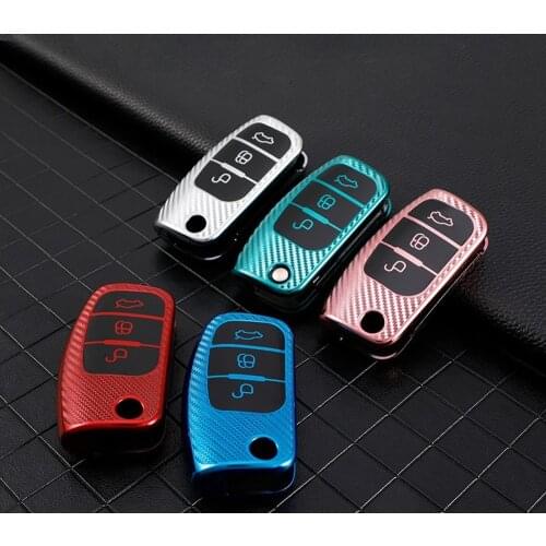 Carbon Fiber TPU Remote Flip Car Key Fob Cover Case Holder Shell for Ford Fiesta Focus Ecosport Kuga Escape Falcon B Max Galaxy