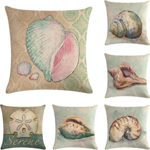 Decorative Ocean Style Pillow Case, Linen Cotton Square Conch/Shell/Starfish Throw Pillow Covers for Sofa Bedroom Car Home Decor