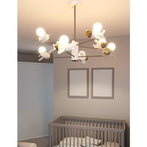 Nordic Childrens Room White Airplane Chandelier Modern Boy Girl Bedroom Study Living Room Dining Room Kindergarten Lighting