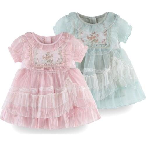 Baby Girl Summer Dresses Lace Embroidery Princess Lolita Dress for Girls Easter Birthday Party Ball Gown for 0-4Y