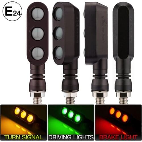E24 Motorcycle Turn Signals Light 3 in 1 Turn Signals Indicator DRL Stop Signals Motorcycle Flasher Universal 10MM E mark