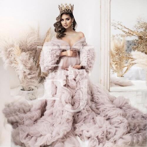 Elegant Soft Tulle Maternity Dresses Fashion Loose Half Sleeve Ruffles Sexy Pregnancy Gowns for Photo Shoot Women Summer Dresses