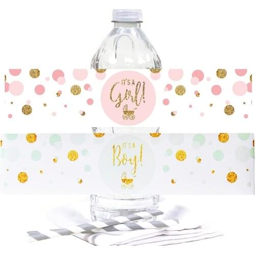 12pcs Pink Blue Polka Dots Water Bottle Labels Its a Girl Boy Labels Baby Shower Birthday Party Supplies Gender Reveal Stickers