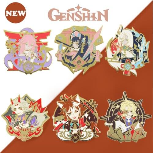Game Genshin Impact Pin Hu Tao Venti Keqing Zhongli Metal импакт Badge Button Brooch Pins Collection Costume Souvenir Cosplay