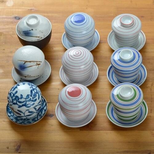 Japanese style ceramic tableware egg cup blue rice bowl tureen casserole arenaceous boiler steamed custard bowl soup stew mug