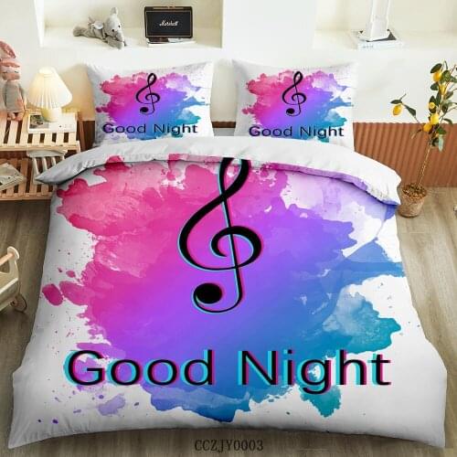 BailiPromise Good Night Bedding Set Bedroom 3D Print Musical Note Pillowcase Soft Duvet Cover Boys Girls Queen King Twin
