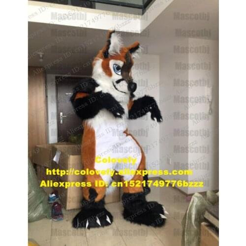 Brown Long Fur Husky Dog Wolf Fursuit Furry Mascot Costume Adult Cartoon Character Outfit Sports Party Recreation Ground zz9540