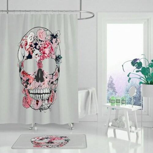 Plant design carpet mat bathroom shower curtain set wear-resistant, does not damage the floor